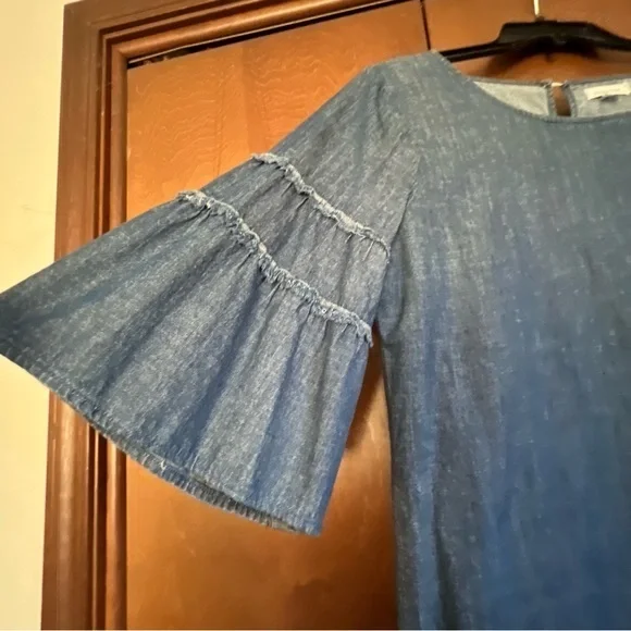 MittoShop Sz Medium Denim Dress Size M. Boho Vibes. Bell Sleeves - Picture 1 of 6